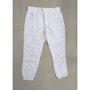 Athleta Cabo Tide Linen Jogger Pants Women Size‎ 10 in Neutral Camo Pull On